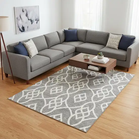 Gray And Ivory Trellis Washable Area Rug With UV Protection Photo 2