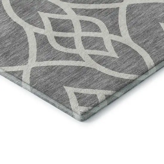 Gray And Ivory Trellis Washable Area Rug With UV Protection Photo 8