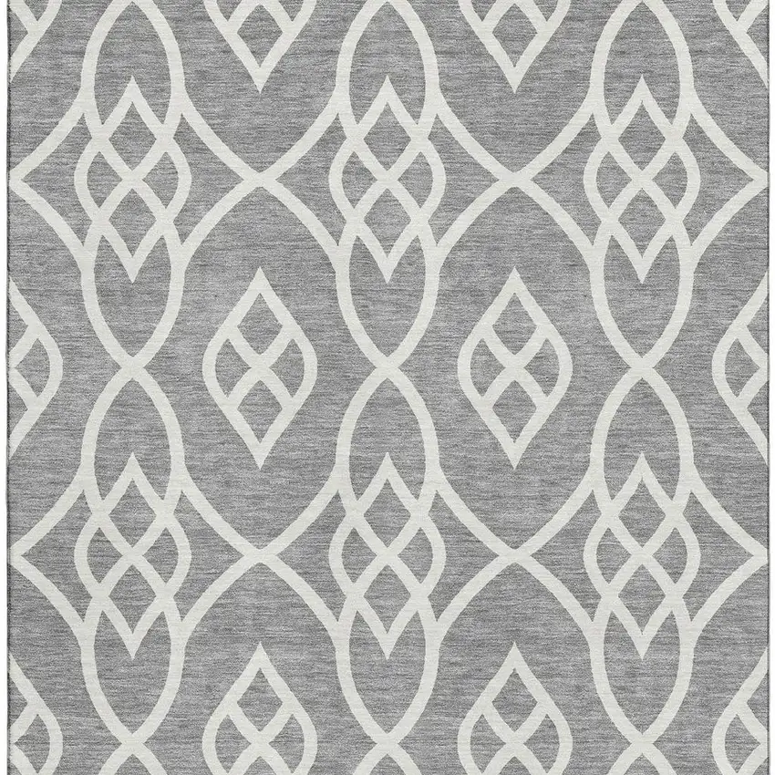 Gray And Ivory Trellis Washable Area Rug With UV Protection Photo 3