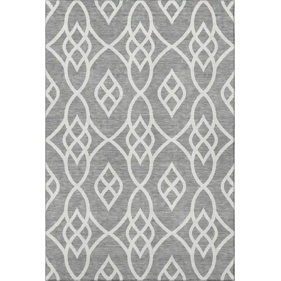 Gray And Ivory Trellis Washable Area Rug With UV Protection Photo 4