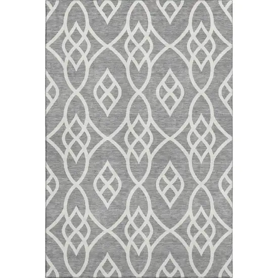 Gray And Ivory Trellis Washable Area Rug With UV Protection Photo 1