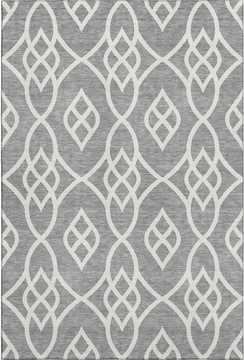 Gray And Ivory Trellis Washable Area Rug With UV Protection Photo 1