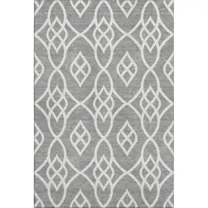 Photo of Gray And Ivory Trellis Washable Area Rug With UV Protection