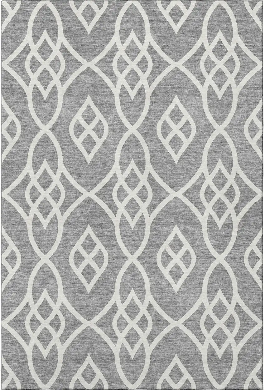 Gray And Ivory Trellis Washable Area Rug With UV Protection Photo 3