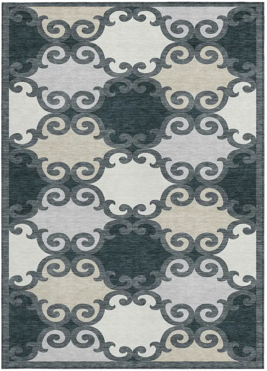 Gray And Ivory Trellis Washable Indoor Outdoor Area Rug Photo 7