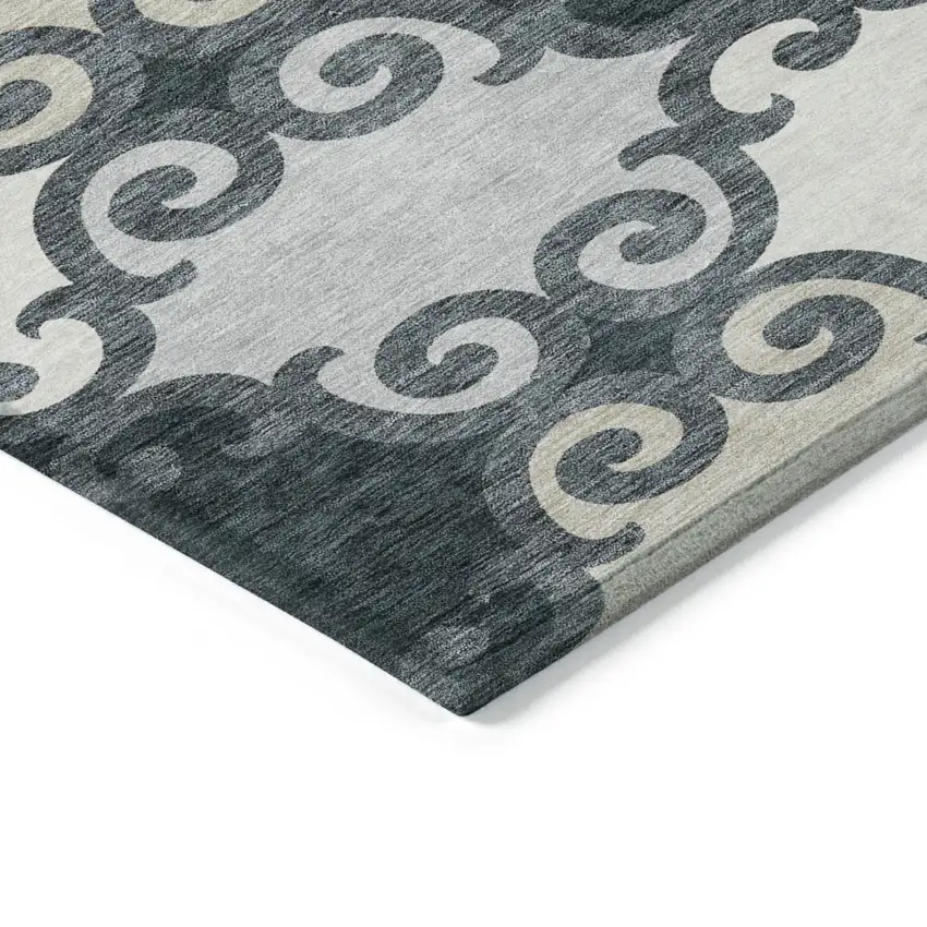 Gray And Ivory Trellis Washable Indoor Outdoor Area Rug Photo 5
