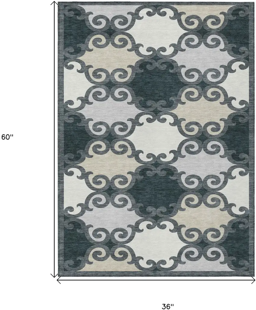 Gray And Ivory Trellis Washable Indoor Outdoor Area Rug Photo 3