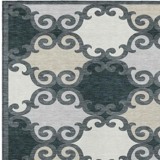 Gray And Ivory Trellis Washable Indoor Outdoor Area Rug Photo 6