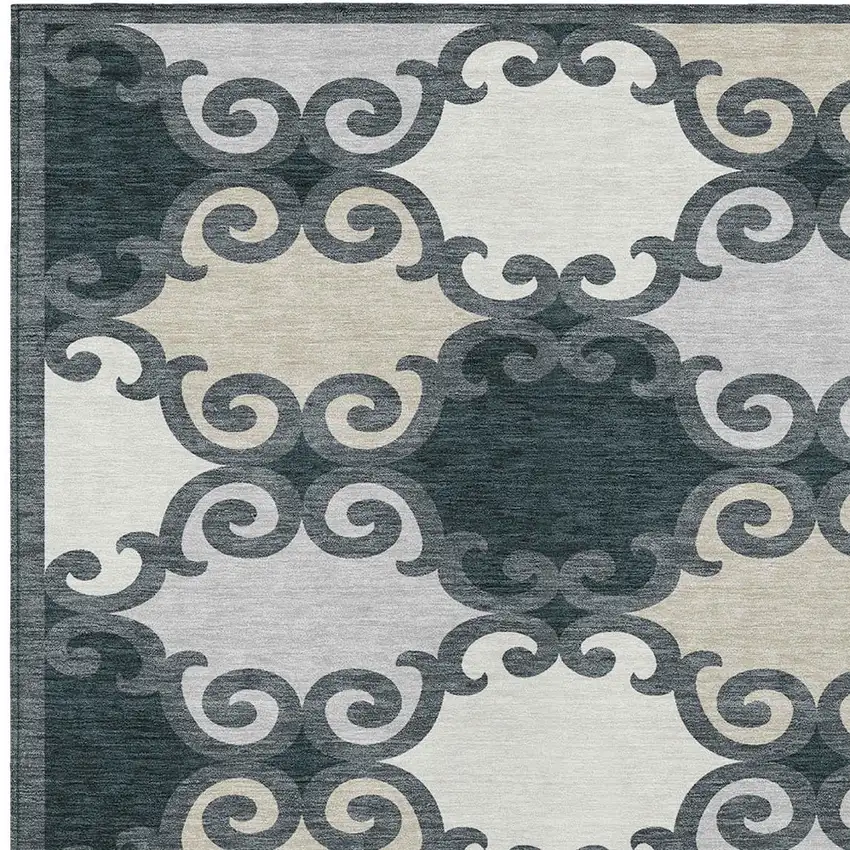 Gray And Ivory Trellis Washable Indoor Outdoor Area Rug Photo 6