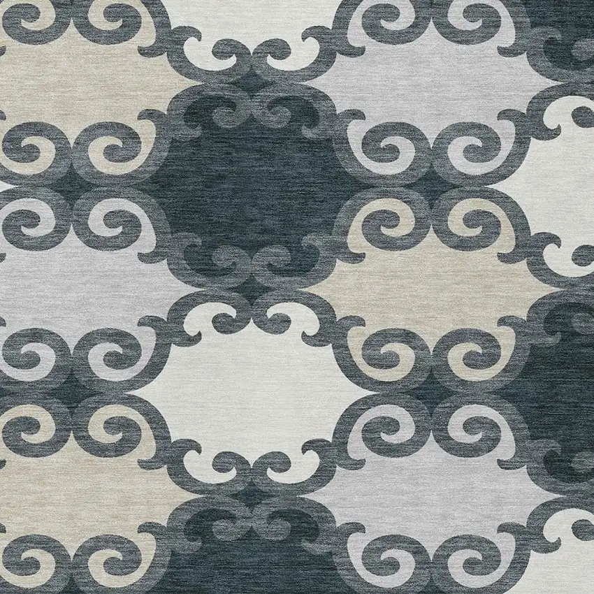 Gray And Ivory Trellis Washable Indoor Outdoor Area Rug Photo 6