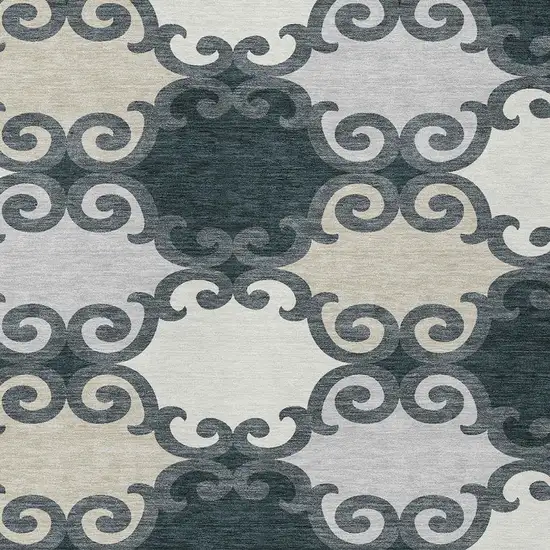 Gray And Ivory Trellis Washable Indoor Outdoor Area Rug Photo 6