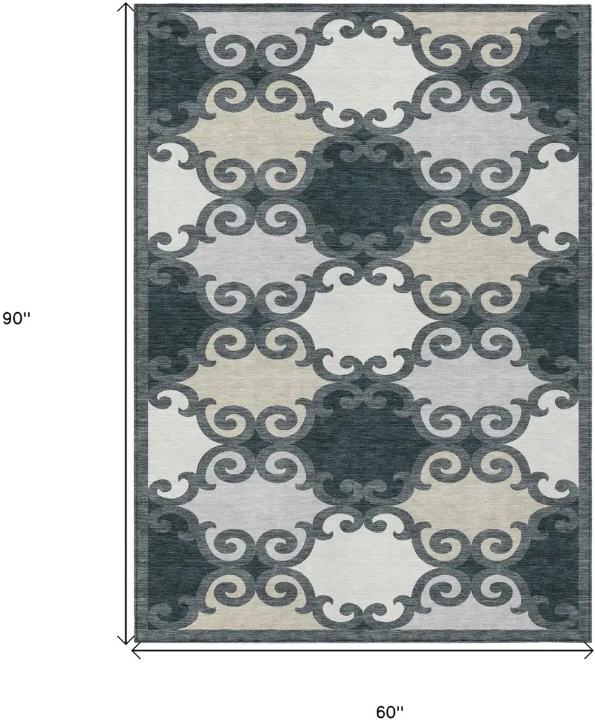 Gray And Ivory Trellis Washable Indoor Outdoor Area Rug Photo 3