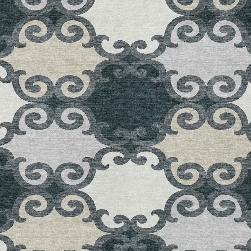 Gray And Ivory Trellis Washable Indoor Outdoor Area Rug Photo 6