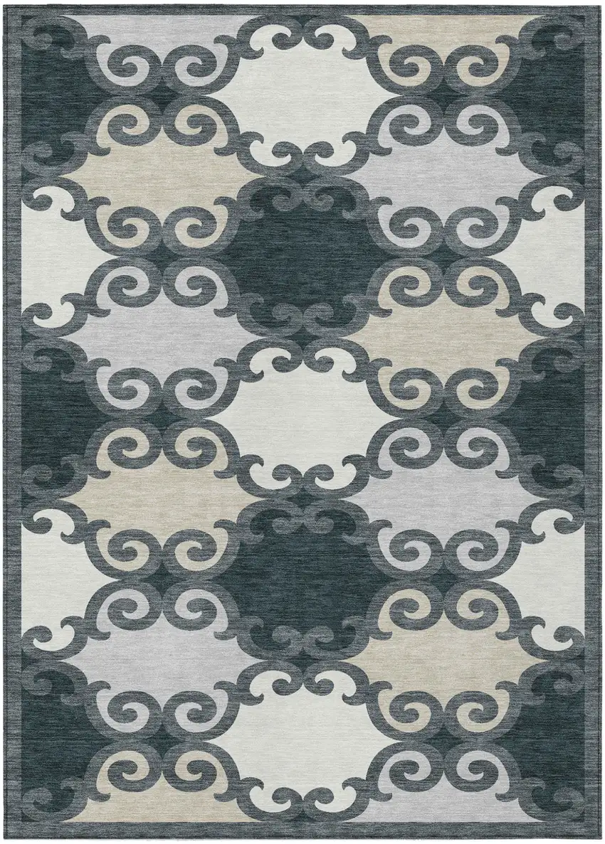 Gray And Ivory Trellis Washable Indoor Outdoor Area Rug Photo 2