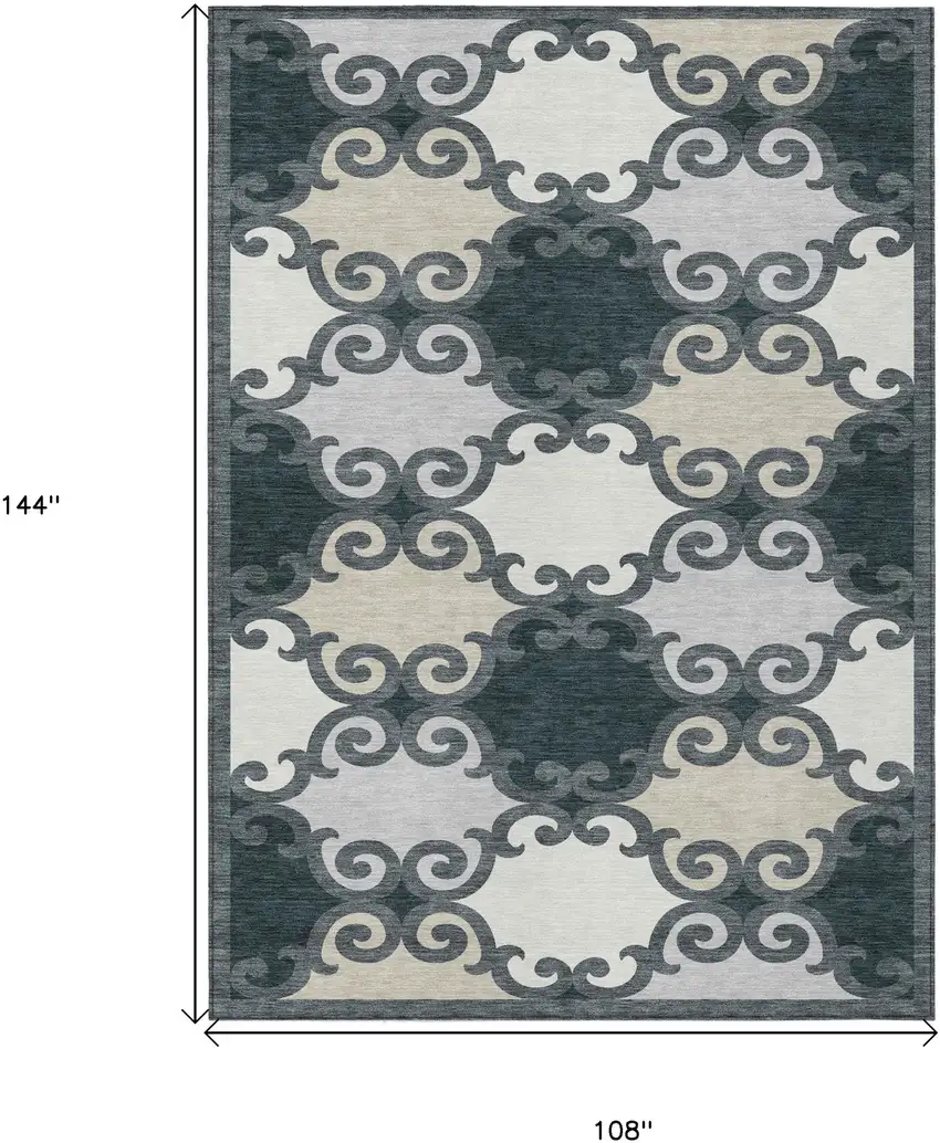 Gray And Ivory Trellis Washable Indoor Outdoor Area Rug Photo 3