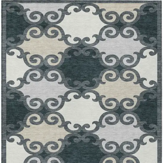Gray And Ivory Trellis Washable Indoor Outdoor Area Rug Photo 6