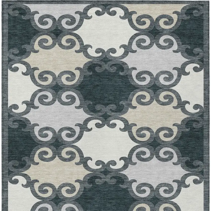 Gray And Ivory Trellis Washable Indoor Outdoor Area Rug Photo 6