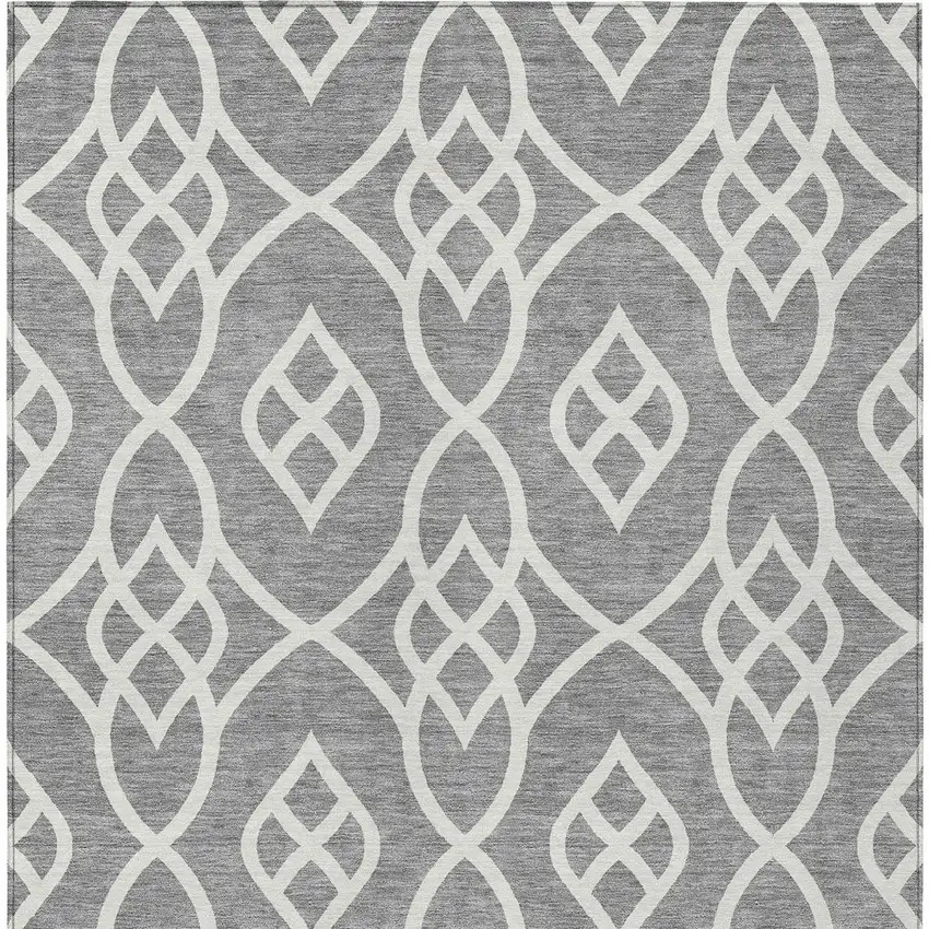 Gray And Ivory Trellis Washable Indoor Outdoor Area Rug Photo 7