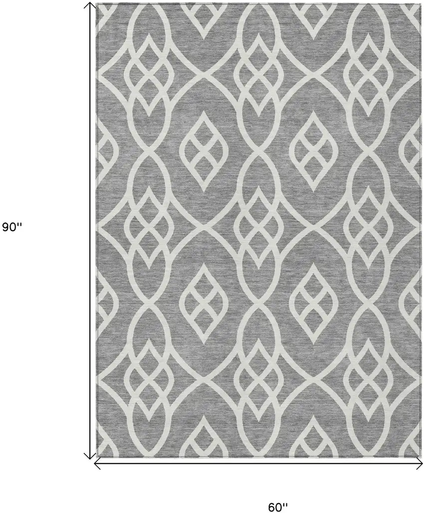 Gray And Ivory Trellis Washable Indoor Outdoor Area Rug Photo 3