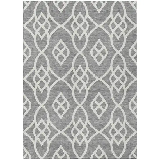 Gray And Ivory Trellis Washable Indoor Outdoor Area Rug Photo 2