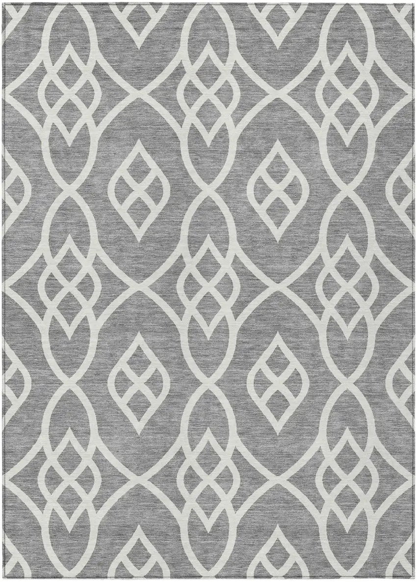 Gray And Ivory Trellis Washable Indoor Outdoor Area Rug Photo 2