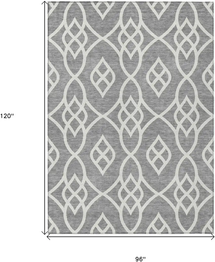 Gray And Ivory Trellis Washable Indoor Outdoor Area Rug Photo 3