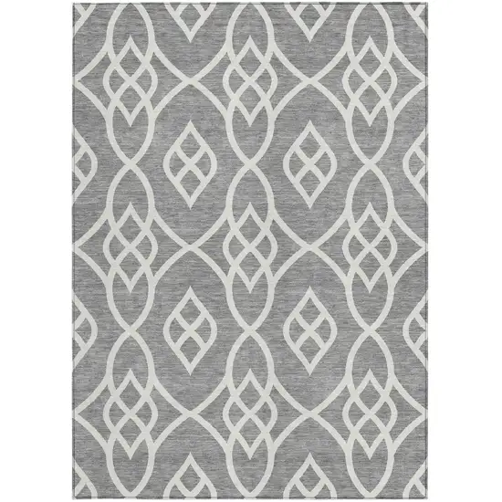 Gray And Ivory Trellis Washable Indoor Outdoor Area Rug Photo 7