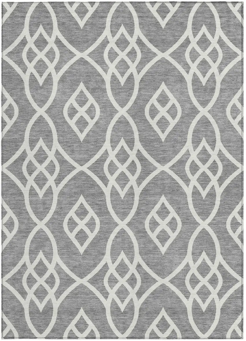 Gray And Ivory Trellis Washable Indoor Outdoor Area Rug Photo 7