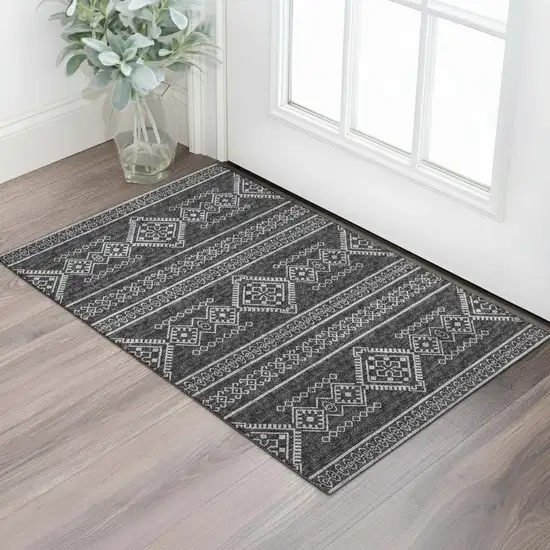 Gray And Ivory Tribal Washable Area Rug With UV Protection Photo 1