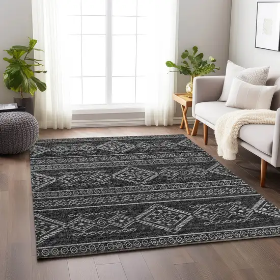 Gray And Ivory Tribal Washable Area Rug With UV Protection Photo 4