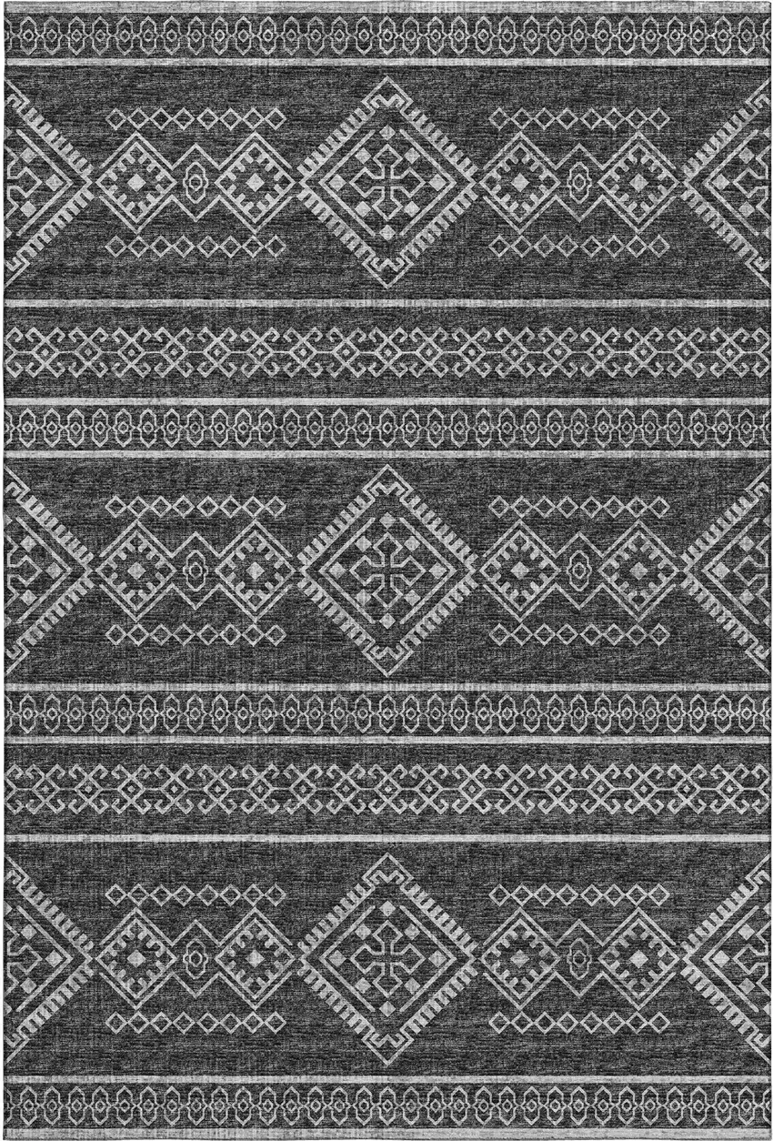 Gray And Ivory Tribal Washable Area Rug With UV Protection Photo 2