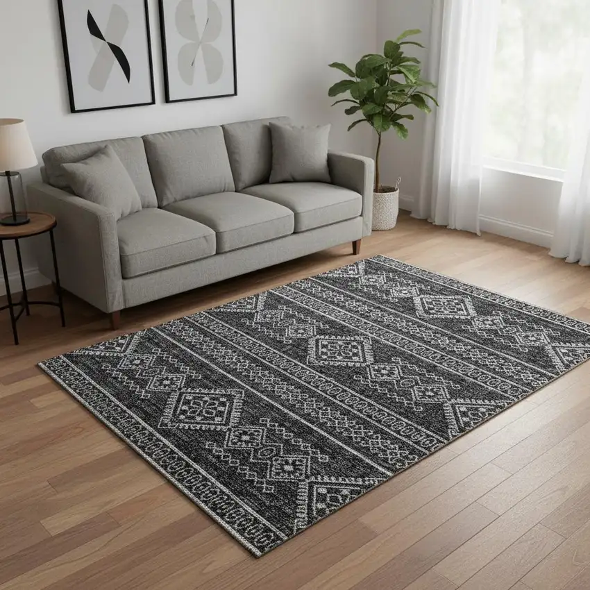 Gray And Ivory Tribal Washable Area Rug With UV Protection Photo 1
