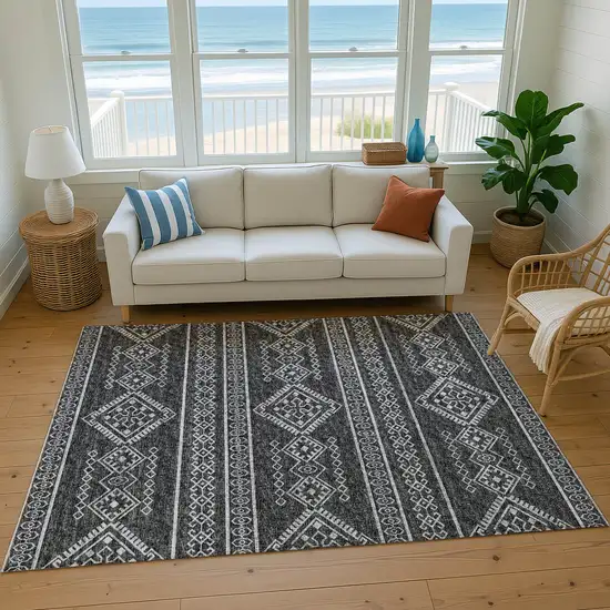 Gray And Ivory Tribal Washable Area Rug With UV Protection Photo 5