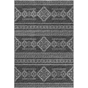 Photo of Gray And Ivory Tribal Washable Area Rug With UV Protection