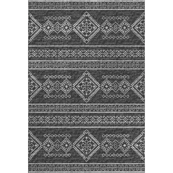 Gray And Ivory Tribal Washable Area Rug With UV Protection Photo 2