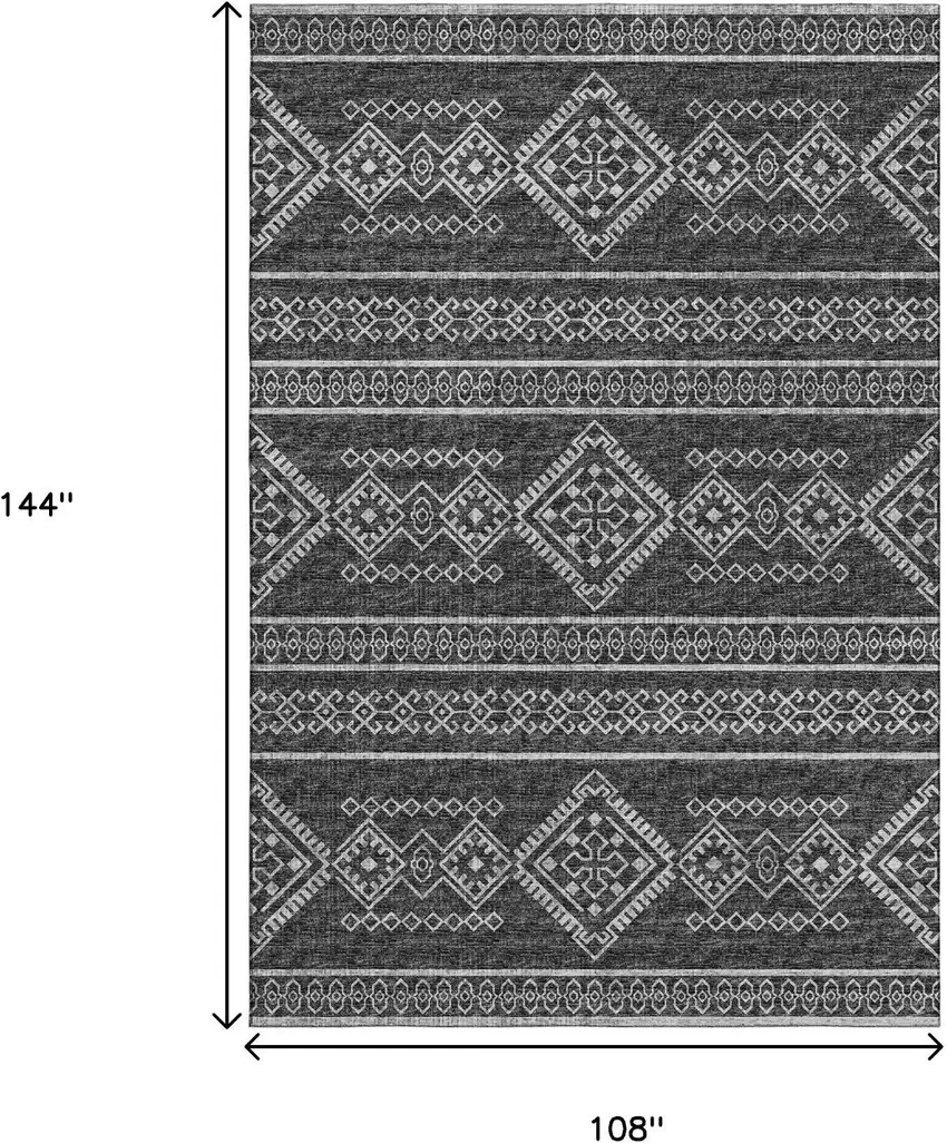 Gray And Ivory Tribal Washable Area Rug With UV Protection Photo 3