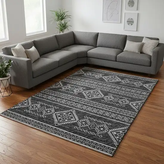 Gray And Ivory Tribal Washable Area Rug With UV Protection Photo 1