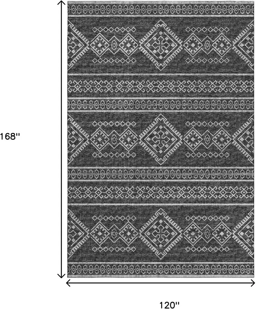 Gray And Ivory Tribal Washable Area Rug With UV Protection Photo 3