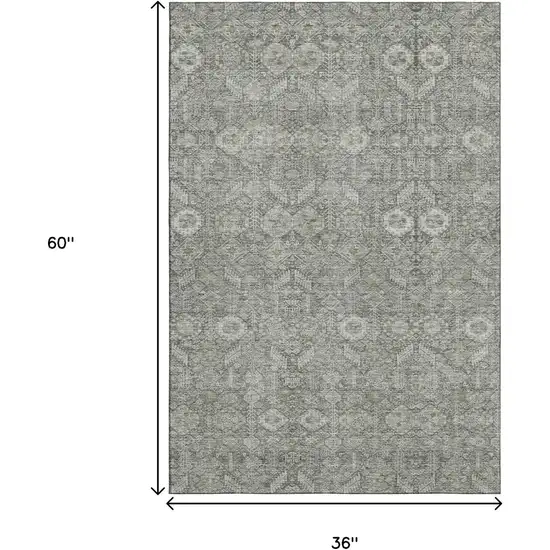 Gray And Ivory Tribal Washable Area Rug With UV Protection Photo 3
