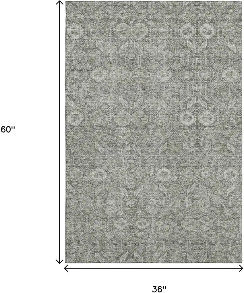 Gray And Ivory Tribal Washable Area Rug With UV Protection Photo 3
