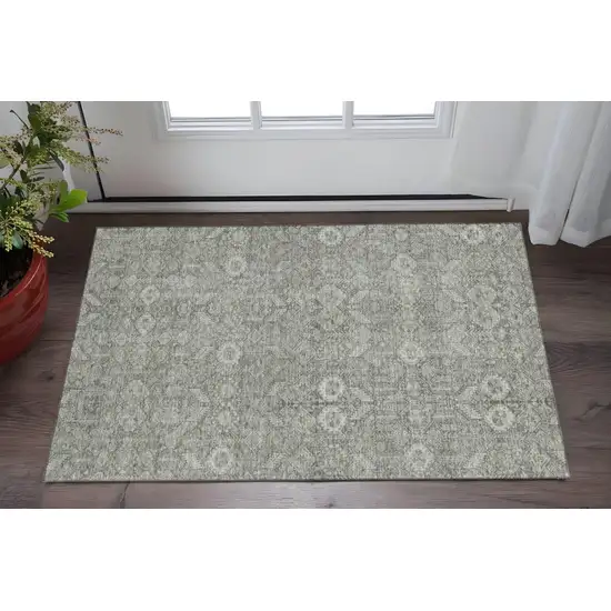 Gray And Ivory Tribal Washable Area Rug With UV Protection Photo 2