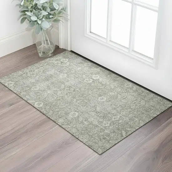Gray And Ivory Tribal Washable Area Rug With UV Protection Photo 1