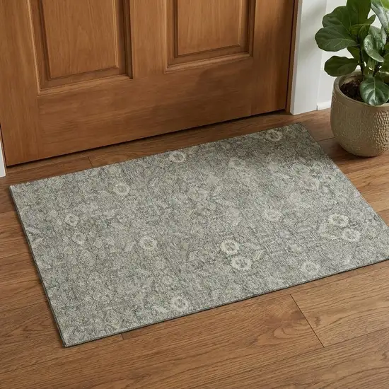 Gray And Ivory Tribal Washable Area Rug With UV Protection Photo 1