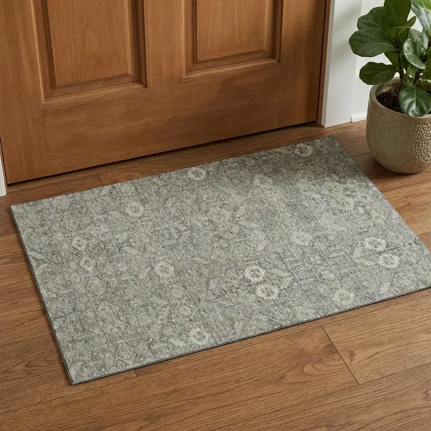 Gray And Ivory Tribal Washable Area Rug With UV Protection Photo 1