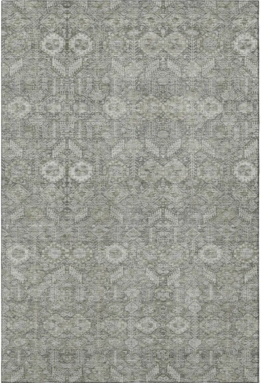 Gray And Ivory Tribal Washable Area Rug With UV Protection Photo 4