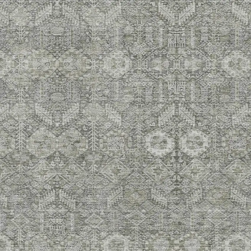 Gray And Ivory Tribal Washable Area Rug With UV Protection Photo 3