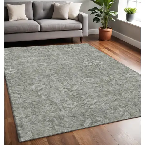 Gray And Ivory Tribal Washable Area Rug With UV Protection Photo 2