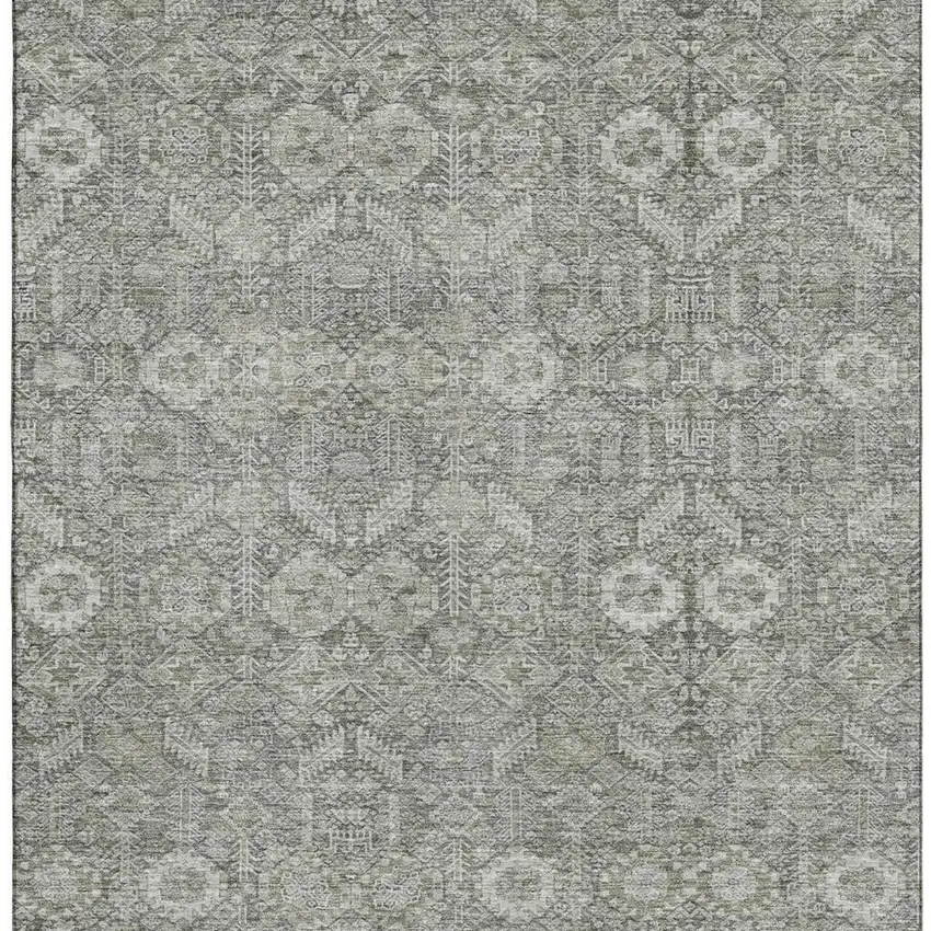 Gray And Ivory Tribal Washable Area Rug With UV Protection Photo 4
