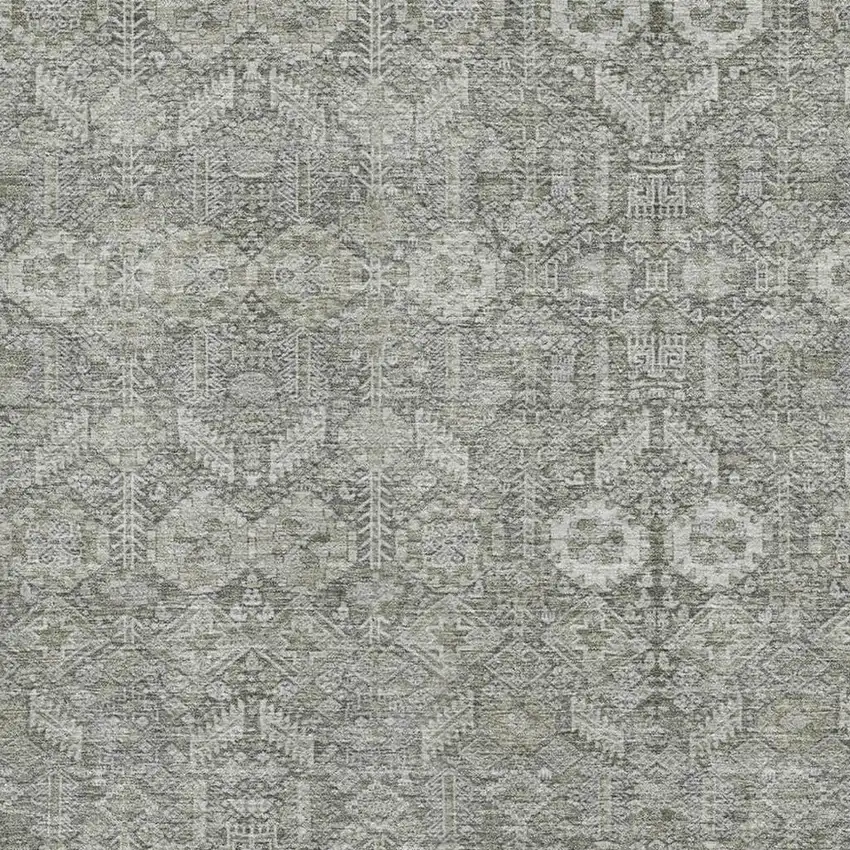 Gray And Ivory Tribal Washable Area Rug With UV Protection Photo 3