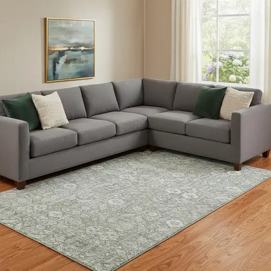 Gray And Ivory Tribal Washable Area Rug With UV Protection Photo 1